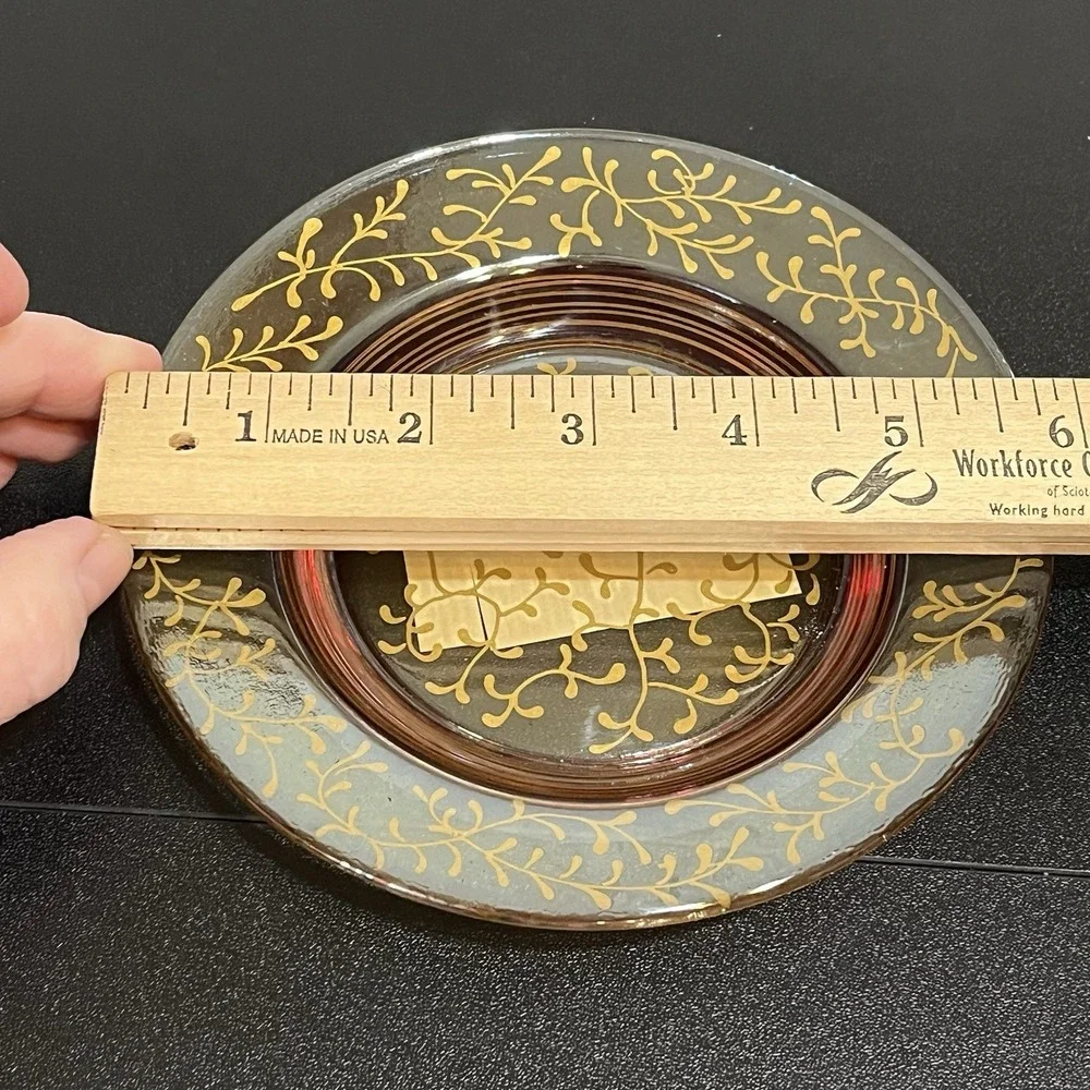 Vtg Pier 1 Rioja Red & Gold Scroll Plate Candle Dish 6